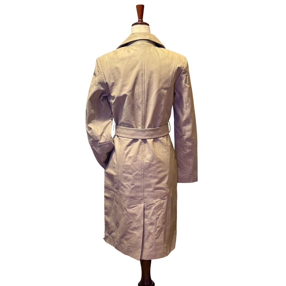 XS Badgley Mischka Lamb Leather Trench Coat Belted Beige XS TP - Picture 3 of 8